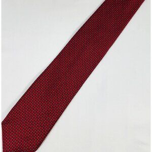 JZ Richards Mens Red Silk Tie Made In USA Geometric Circles in Squares